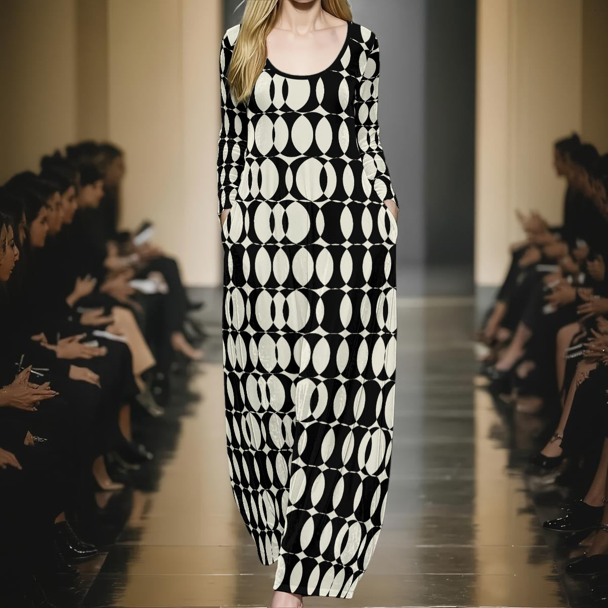 Op Art Black Mod Maxi Dress| Black Mod Maxi Dress | Geometric Black Velvet MaxiDress | 60s Style Maxi Dress