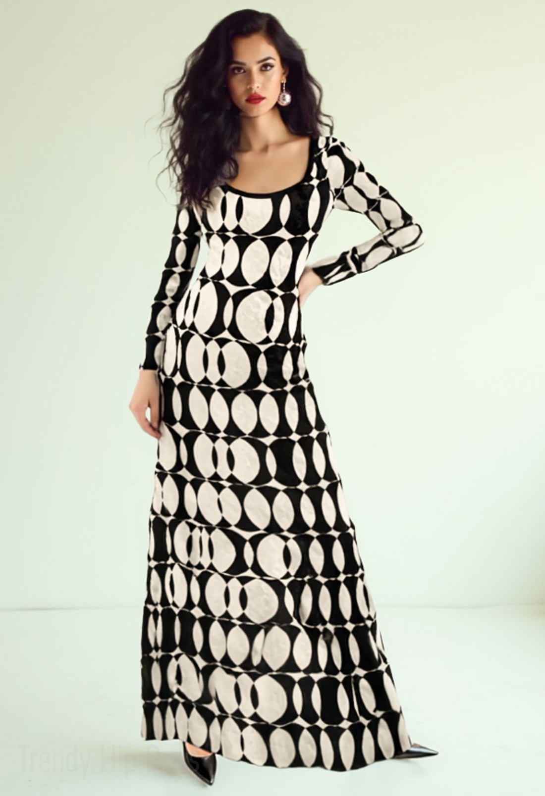 Op Art Black Mod Maxi Dress| Black Mod Maxi Dress | Geometric Black Velvet MaxiDress | 60s Style Maxi Dress