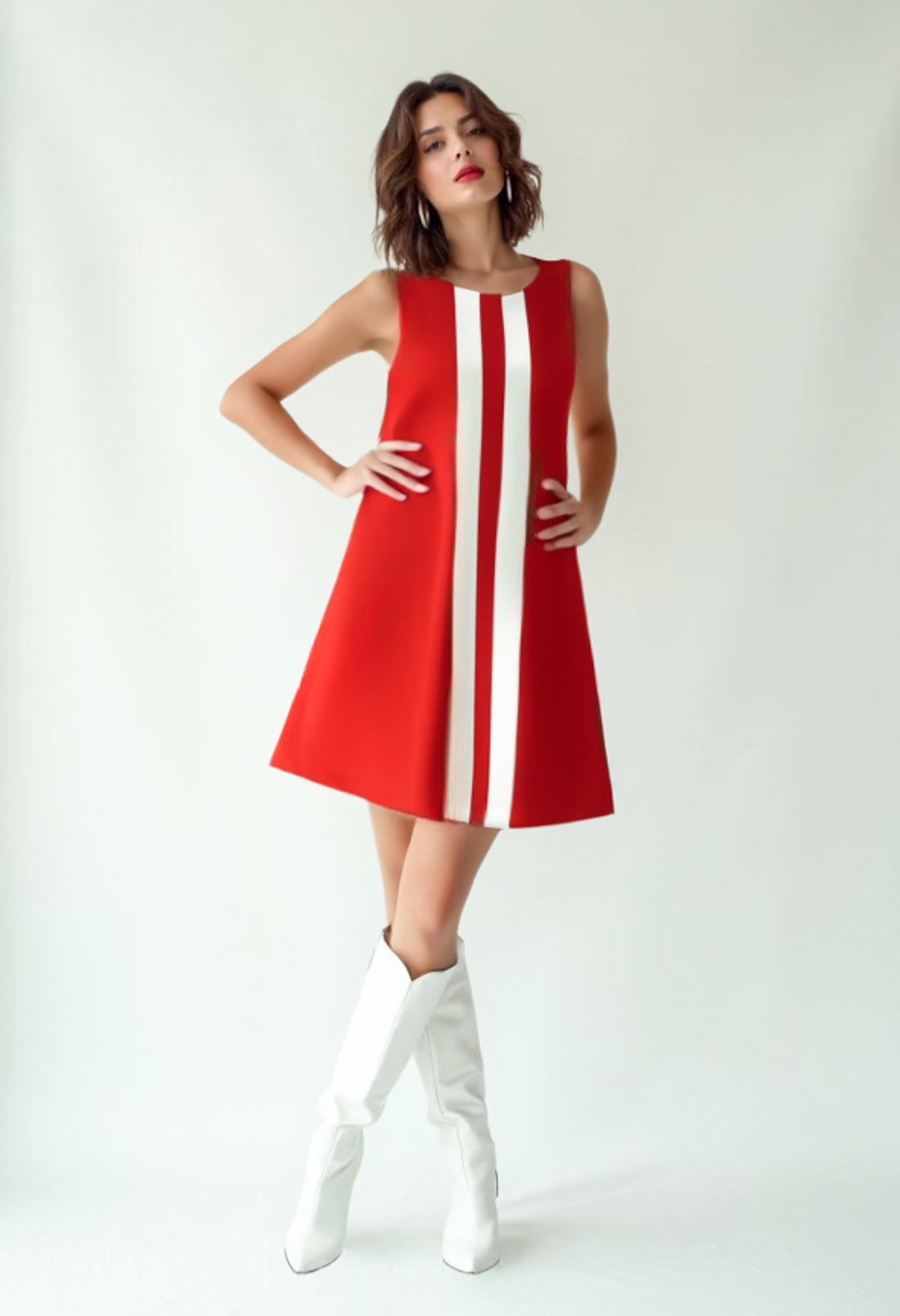 60s Red Mod Mini Dress | Retro GoGo Tent Dress | Sleeveless Vintage Style Tent Dress | Trendy Hip Buys