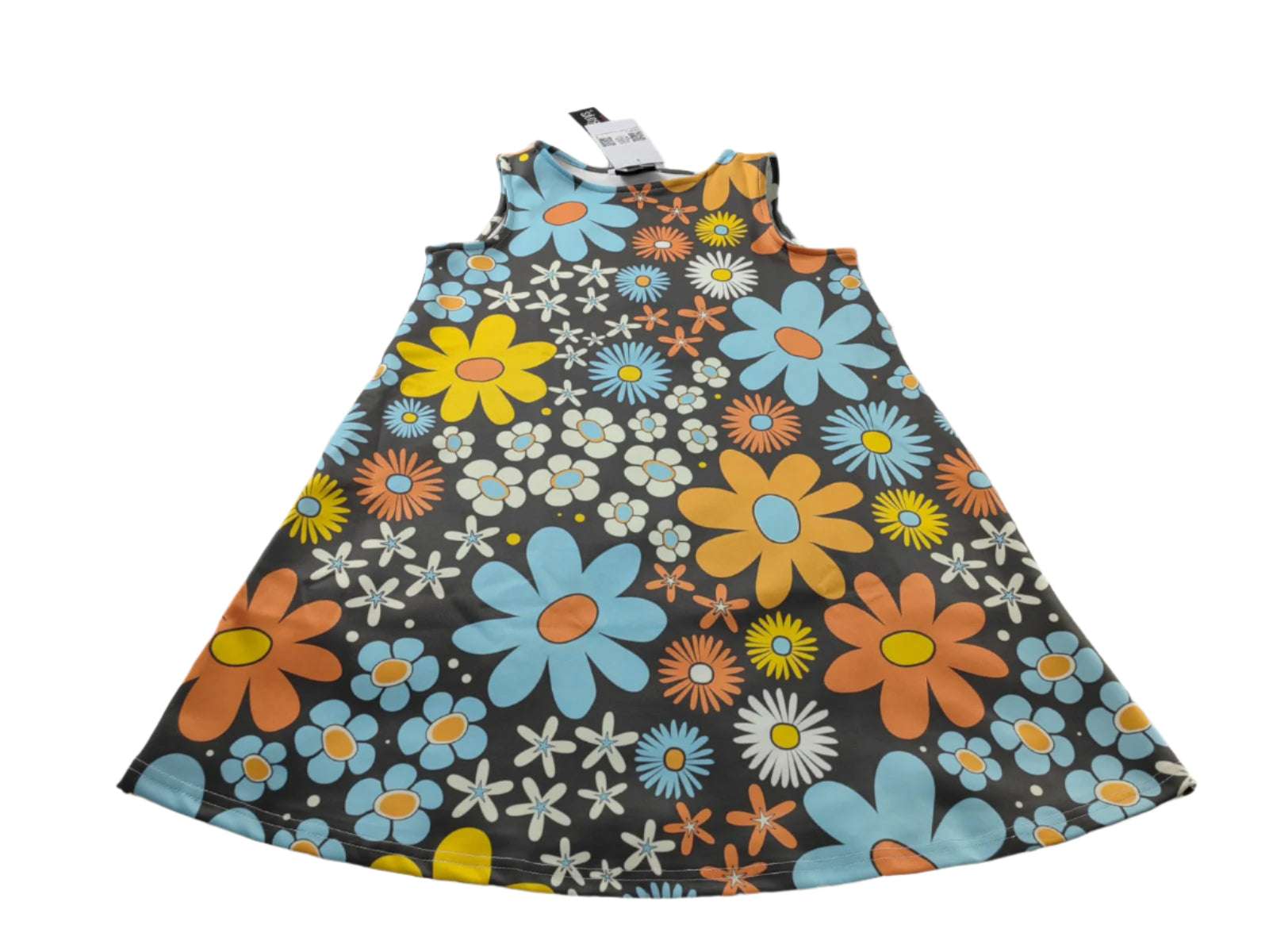 60sstylefloralbluedress,sleevelessminidress