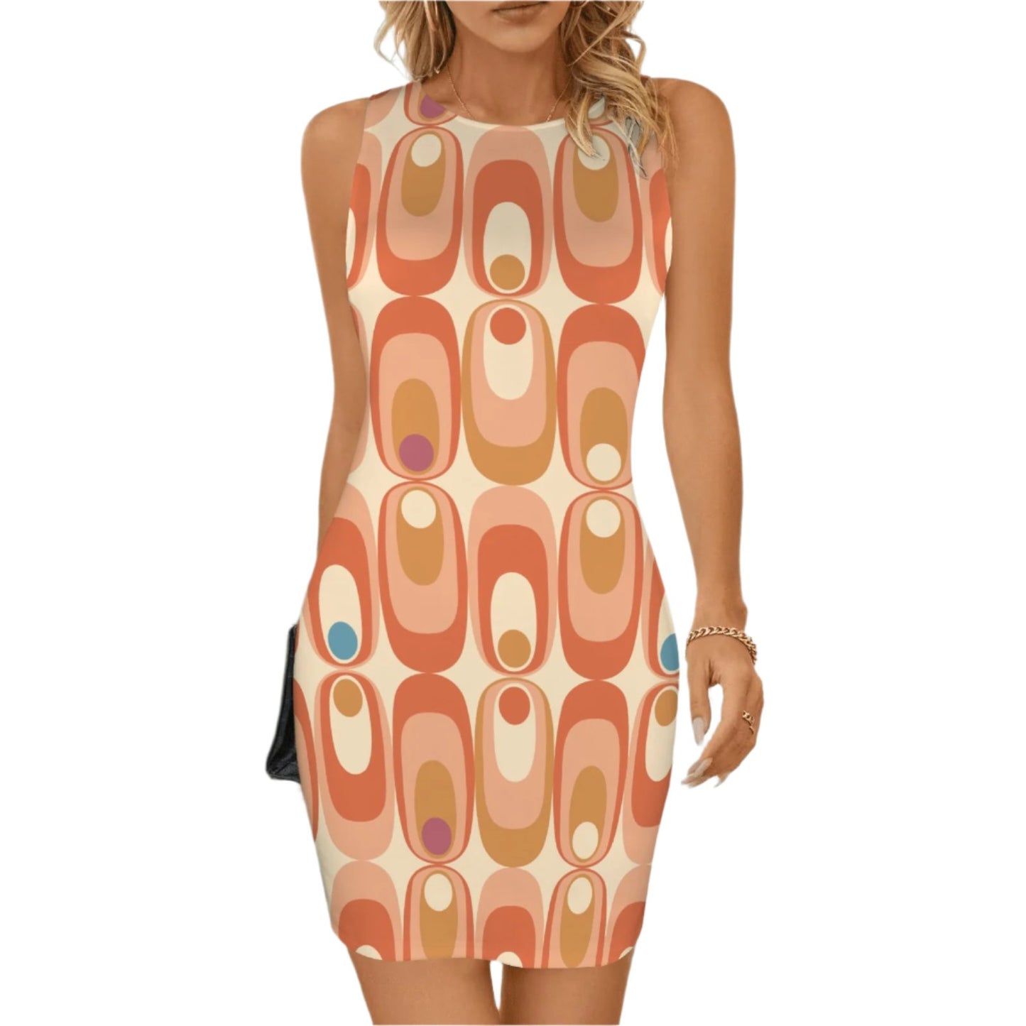 Mod 60s space Age geometric brown  beige Shift Dress