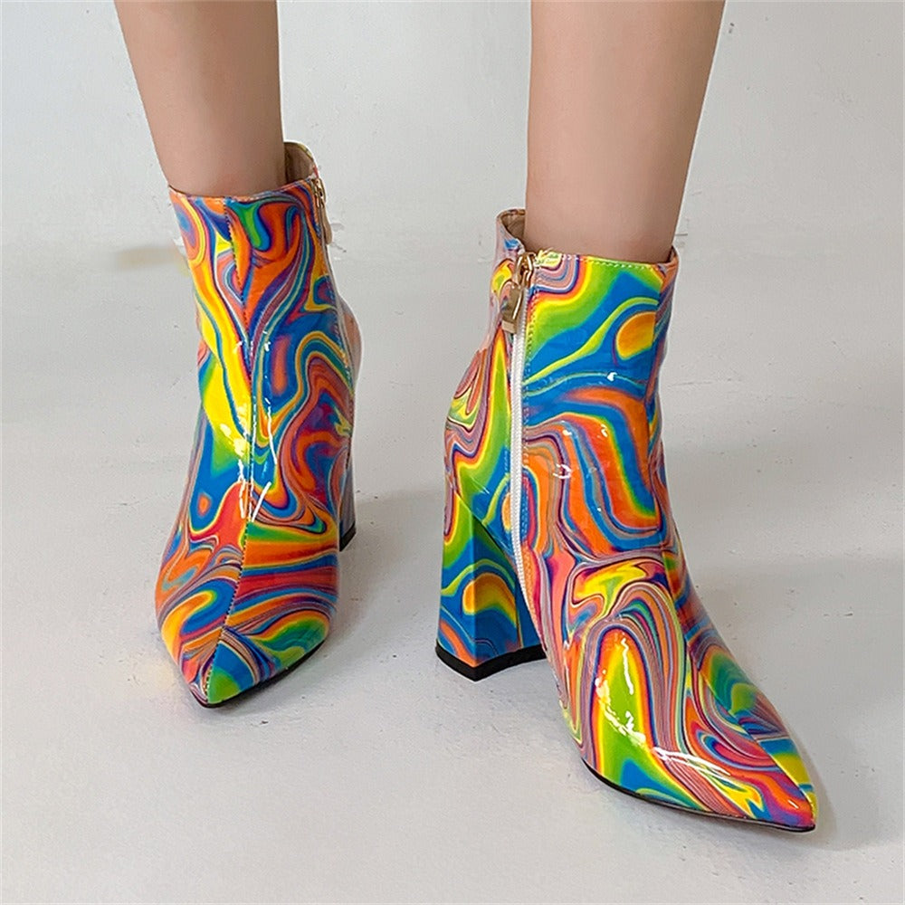 Groovige psychedelische 70er-Stiefel, Stiefeletten im 70er-Jahre-Stil, Hippie-Stiefel, Stiefel im 70er-Jahre-Stil