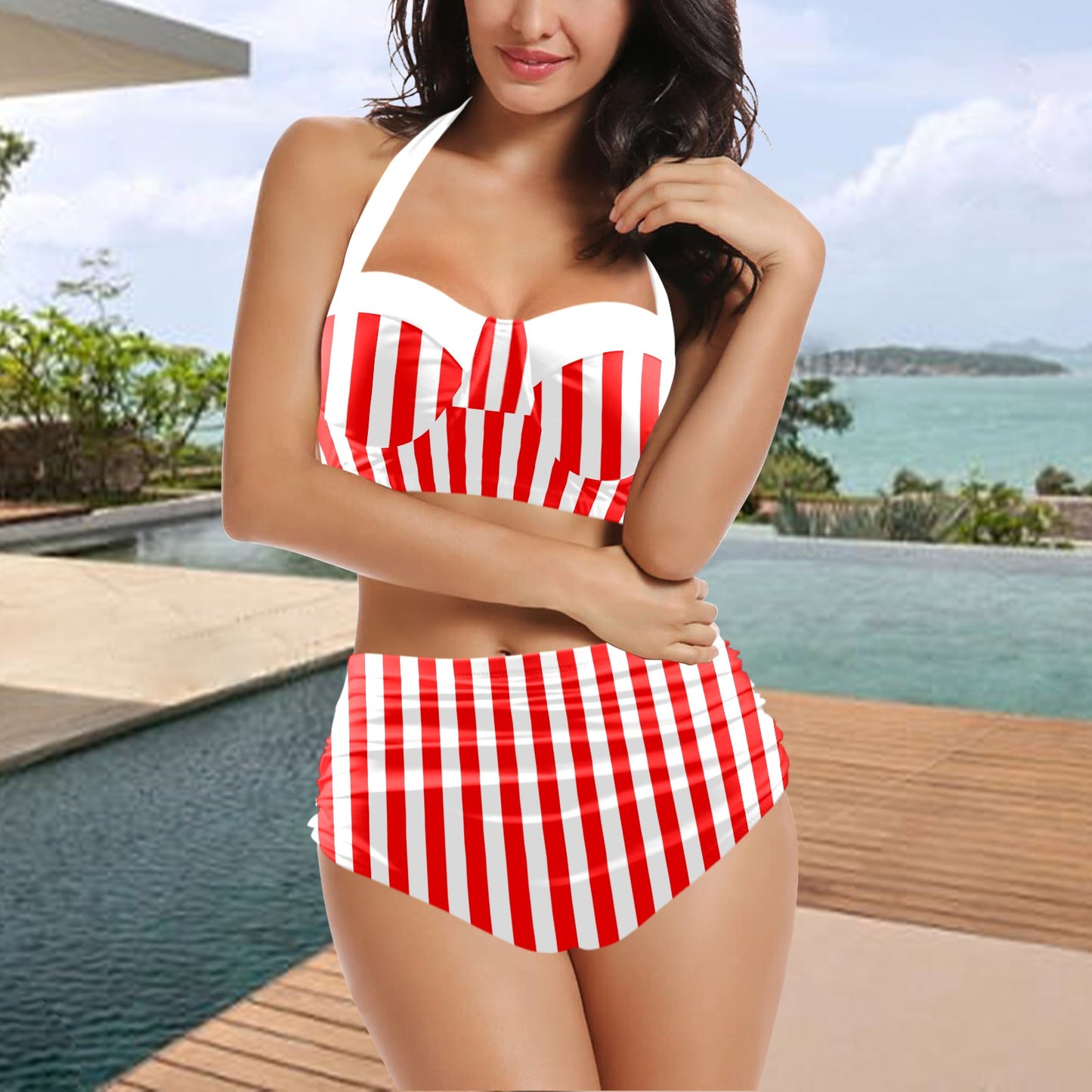 Red and White Stripe Pin Up Swimsuit