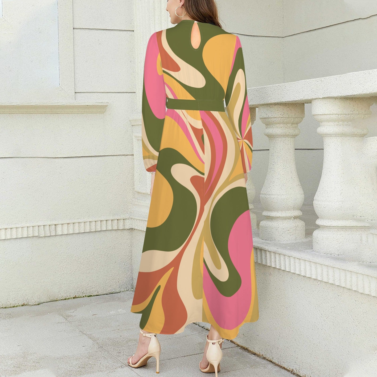 Groovy 70s Green Pink Maxi Dress