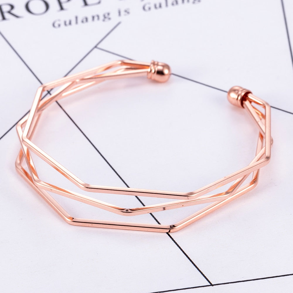 Women's Gold Geometric Bracelet, Three tier bracelet, Rose Gold Bracelet, Silver Geometric Bracelet