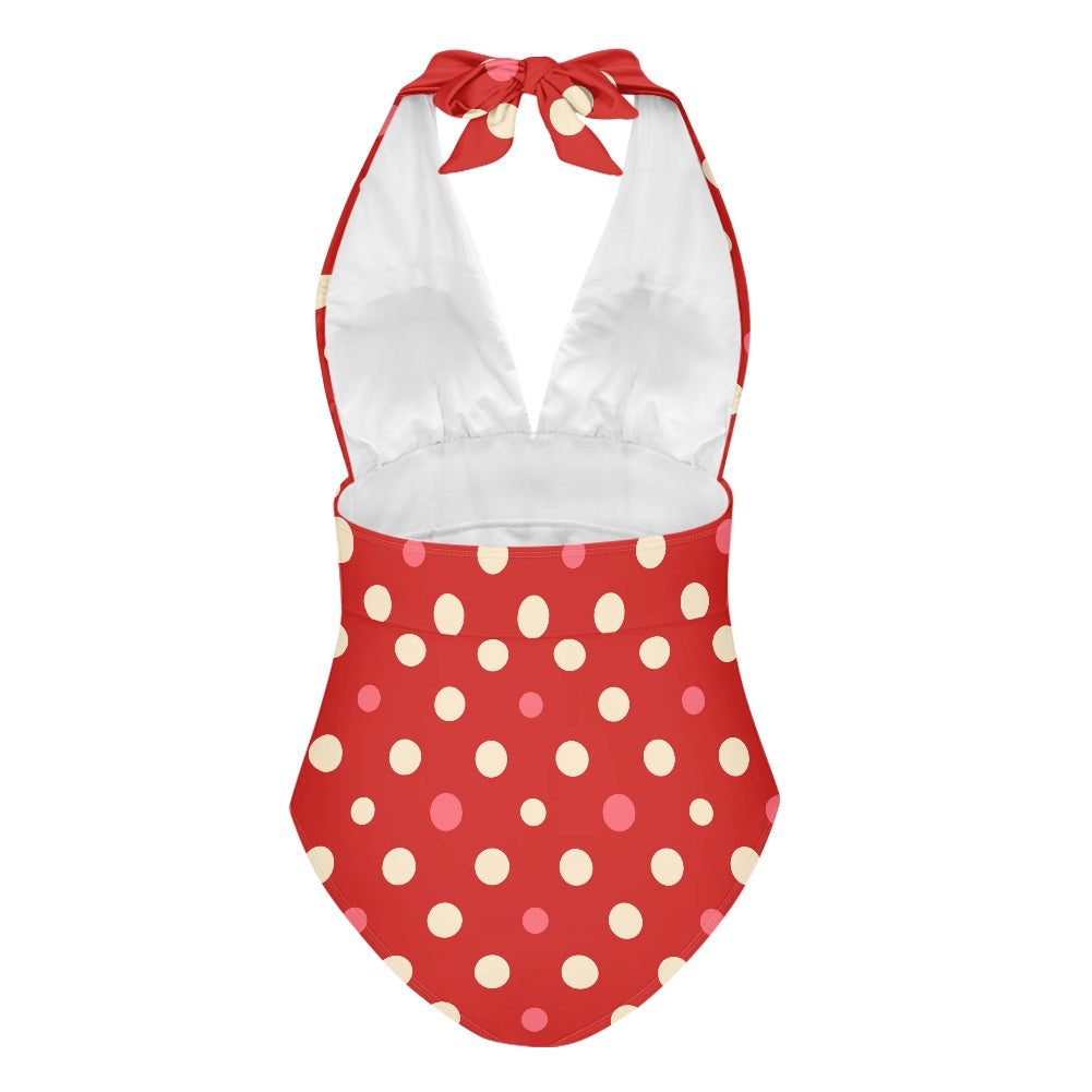 Retro Red polka Dot Swimsuit, Halter Polka Dot Swimsuit, One Piece Swimsuit, Vintage Style Swimsuit