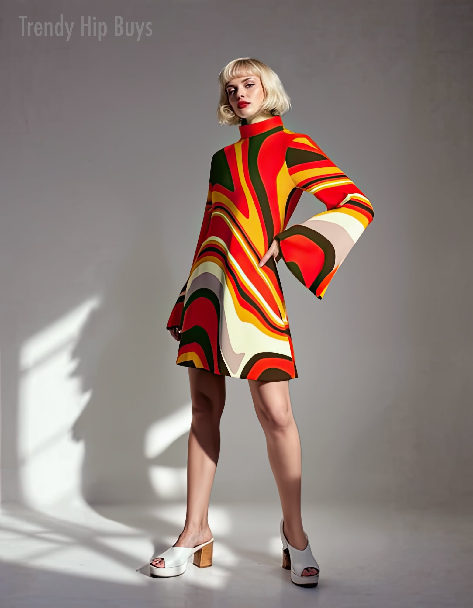 70s Dress Style, Boho Bell Sleeve Dress, 70s Dress Style, Orange Dress, Disco Dress, ChiffonTent Dress