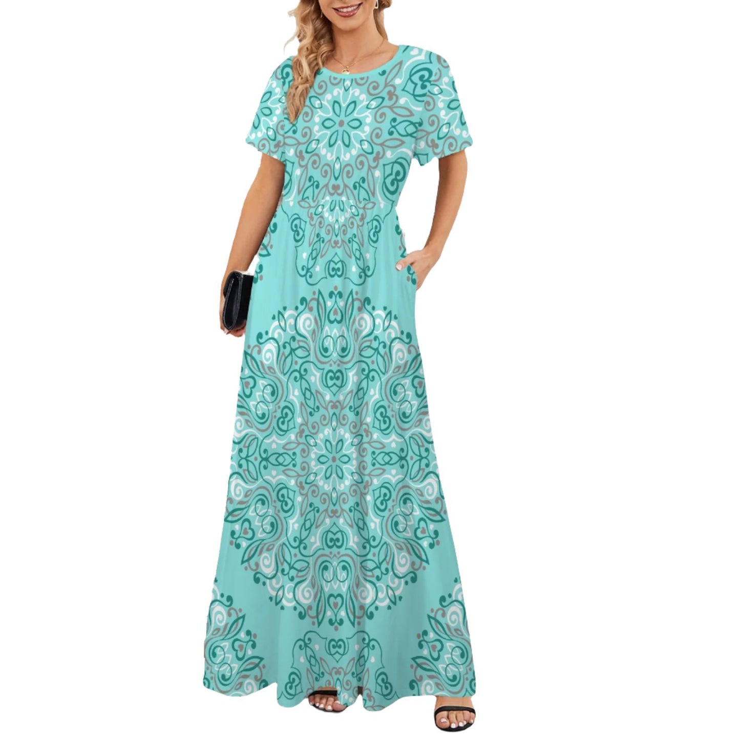 Women's Turquoise Floral Boho Maxi Dress