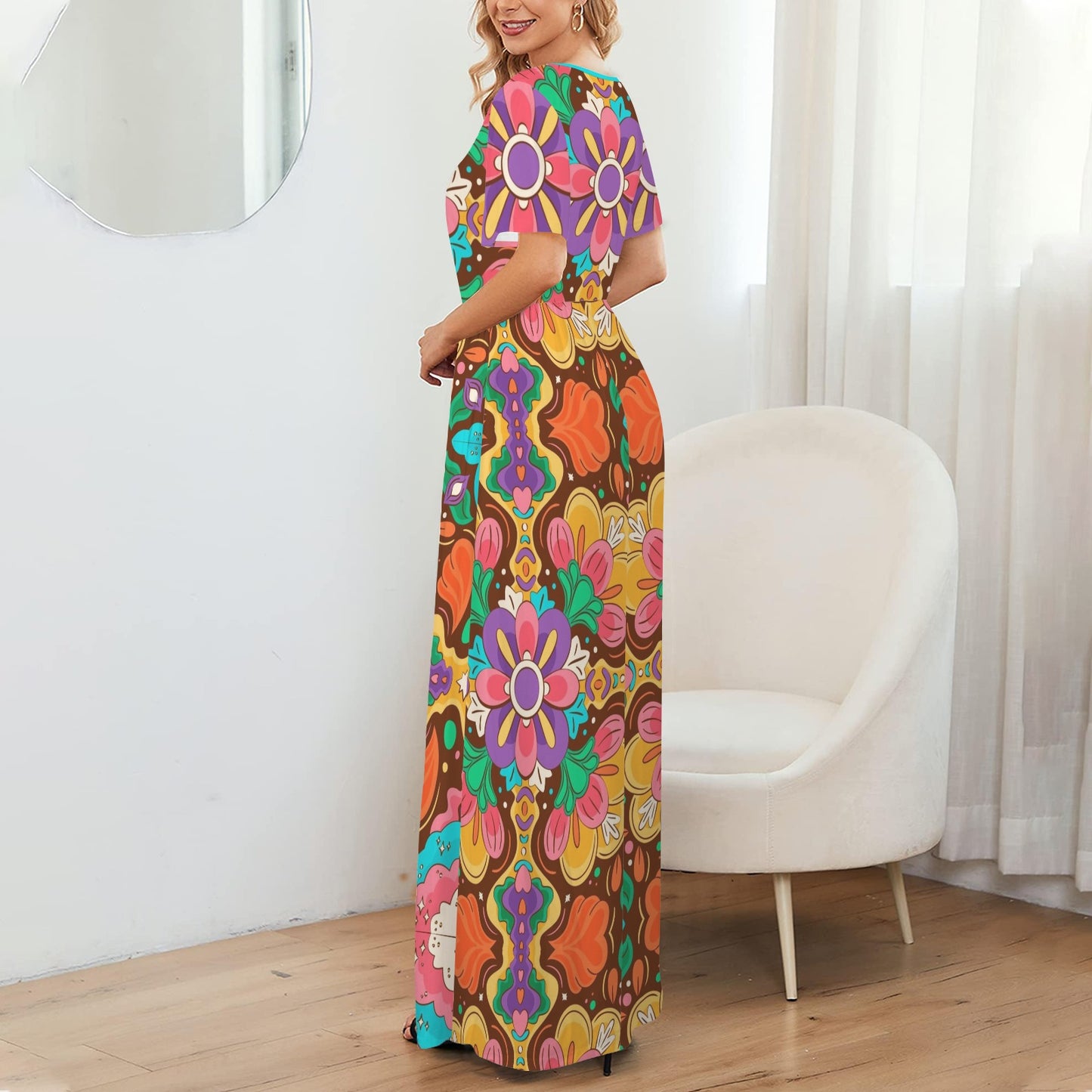 70s inspired Hippie Multicolor Floral Boho MaxiDress