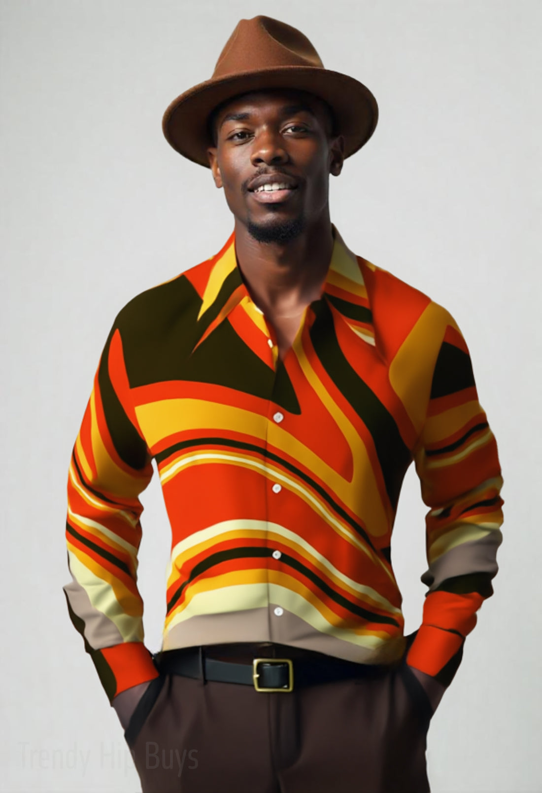 70s Style Shirt | Retro 70s Men's Shirt | Orange Hippie Boho Shirt | Wing Collar Disco Top | Orange Stripe Shirt Men