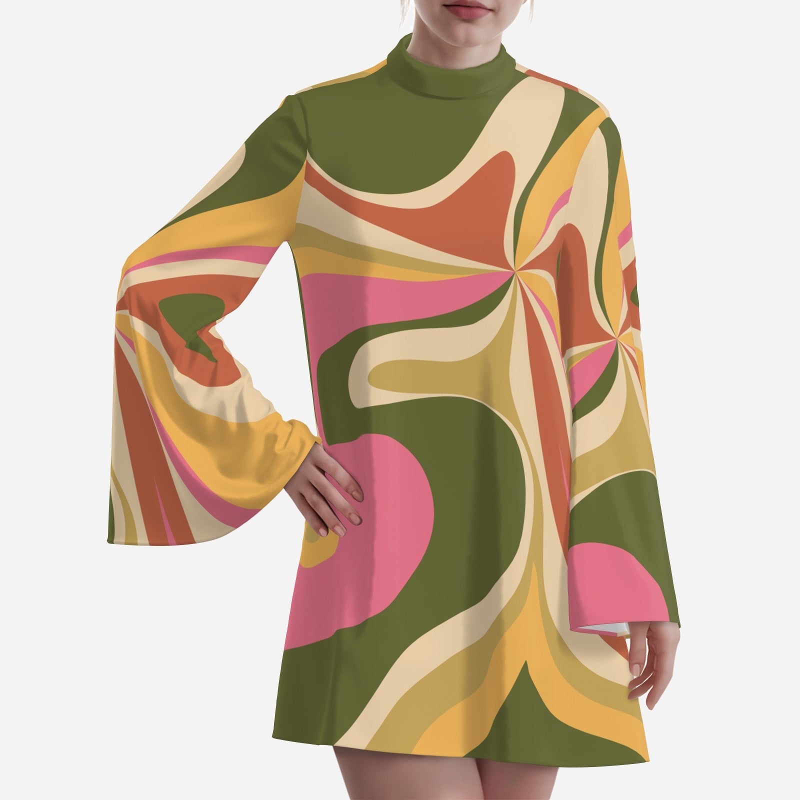 70s boho dress 70s Dress Style, Bell Sleeve Dress, 70s mini Dress, Boho Dress, Groovy 70s Style Dress, Bohemian Dress, Hippie Dress, Multicolor Tent Dress XS