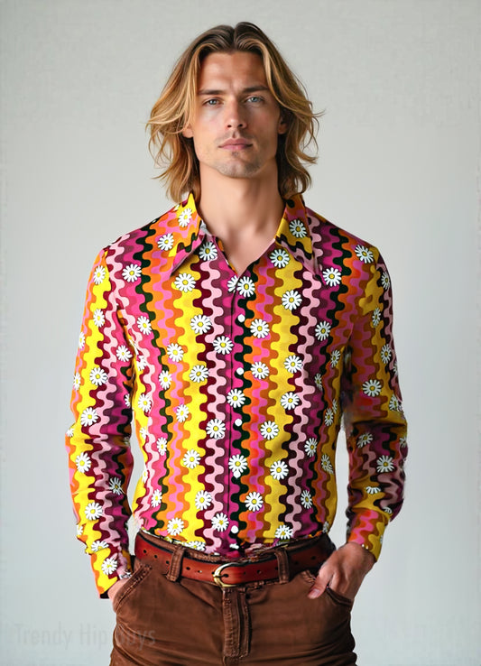 70sfloralshirt,wingcollarshirtmen,bohoshirtmen,groovydiscoshirt