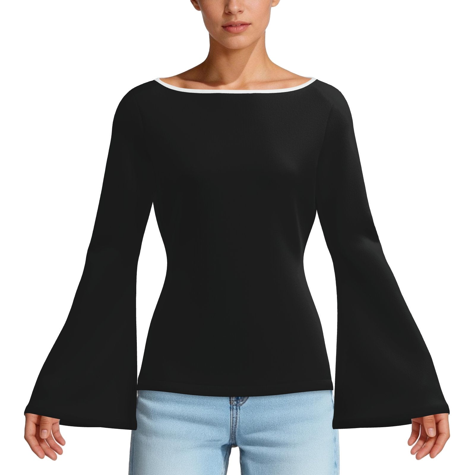 70s inspired Black Bell Sleeve T-shirt | Retro Long Sleeve T-Shirt | Vintage 70s style Top