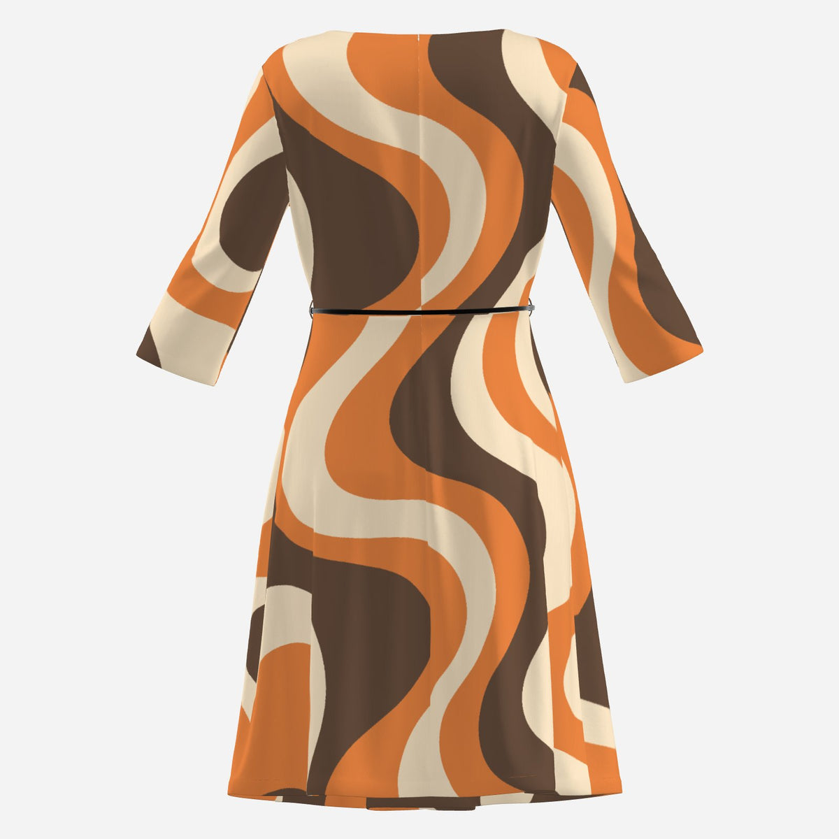 Women's Groovy Orange Brown Stripe 70s Style Dress | Retro Pleated A-Line Dress | Hippie Boho Fall Dress