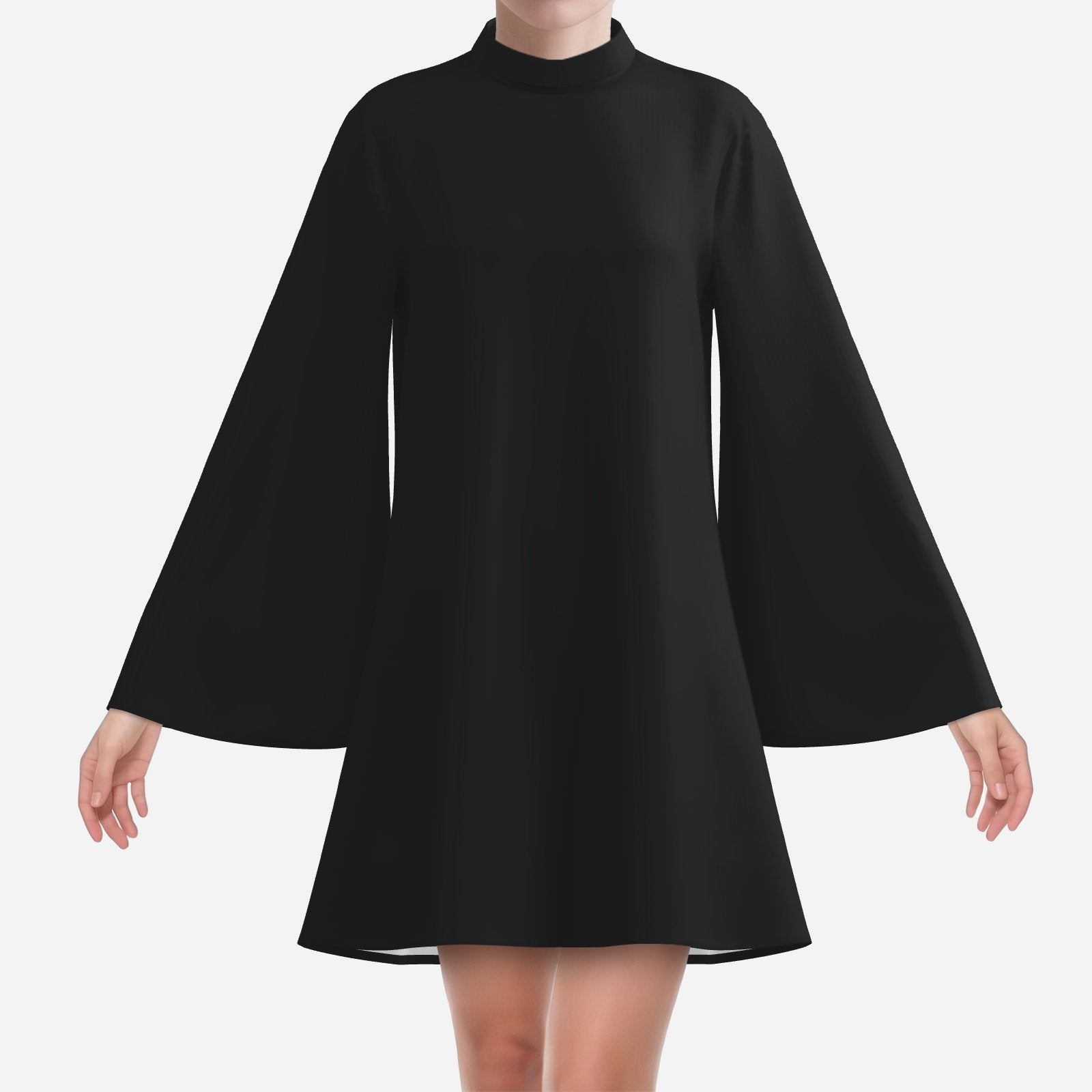 Vintage 70s Black Bell Sleeve Dress | Retro Turtleneck Tent Dress | Hippie Black Disco Dress