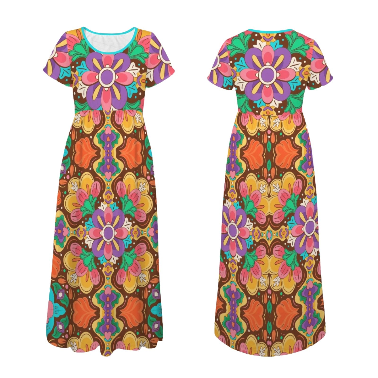 70s inspired Hippie Multicolor Floral Boho MaxiDress