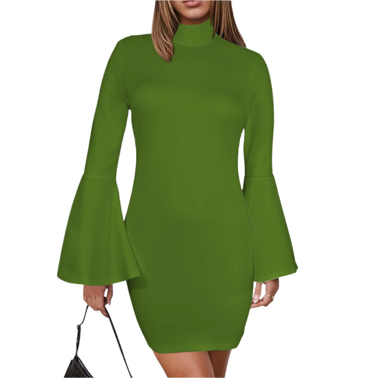 Olive Green Bell Sleeve mini Dress