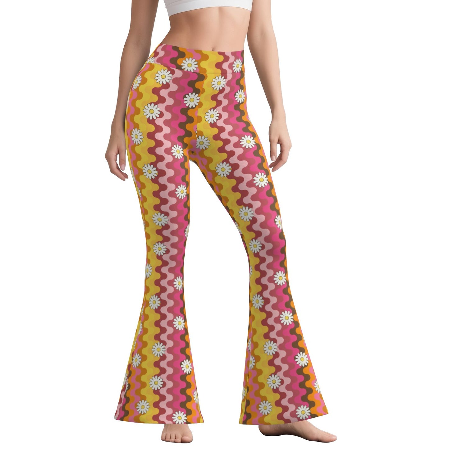 70s Multicolor Bell Bottom Pants | Retro Hippie Wide Leg Yoga Pants | Floral Stripe Flare Leggings Women | Trendy Hip Buys