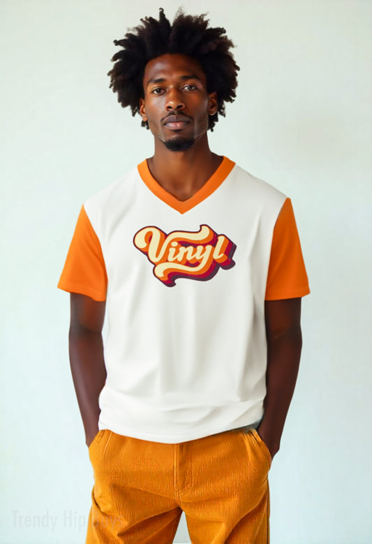 Eco-T-shirt, Retro 70s Style Tshirt, Eco friendly T-shirt, Retro Graphic Tee, 70s Style V-neck T-shirt