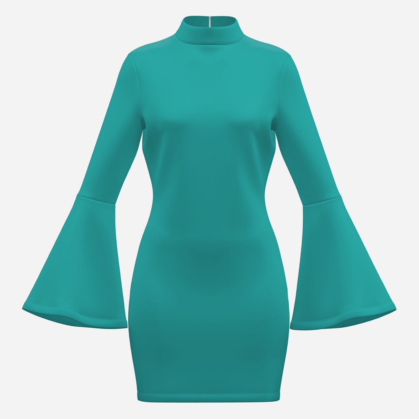70s Dress Style | Turquoise Shift Dress | Retro Bell Sleeve Dress, Go Go Dress | Turtleneck Dress, Retro Turquoise Dress