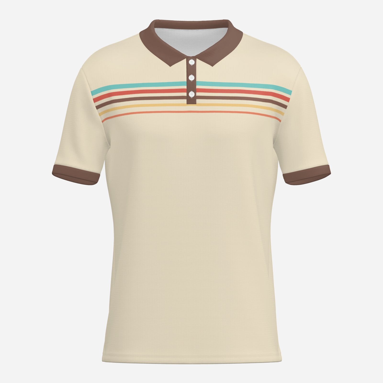 Retro Beige Stripe Polo Shirt | UPF 50+ Sun Protection Unisex Polo | 70s 80s Vintage Golf Shirt