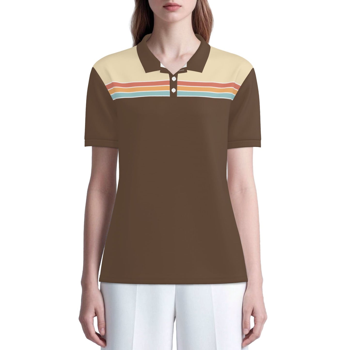 70s Brown Stripe Polo Shirt | UPF 50+ Sun Protection Unisex Polo | Retro Vintage Golf Shirt