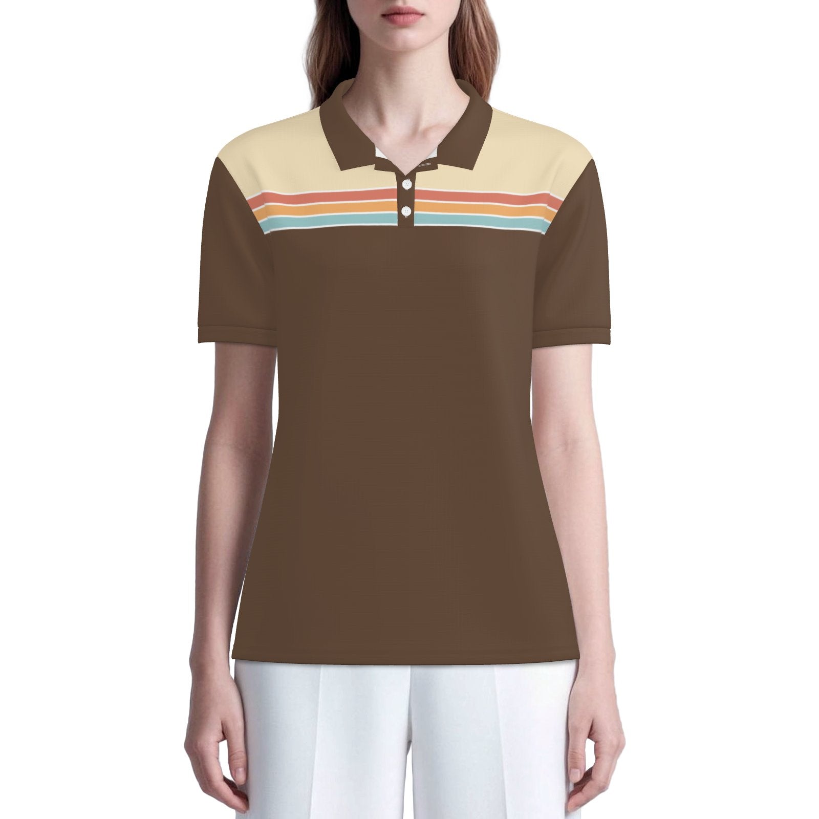 70s Brown Stripe Polo Shirt | UPF 50+ Sun Protection Unisex Polo | Retro Vintage Golf Shirt