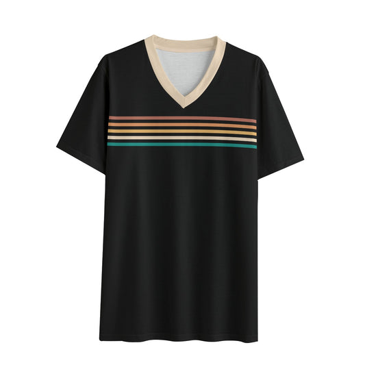Eco-T-shirt, Retro 70s Style Tshirt, 70s Brown Stripe Tshirt, 70s Stripe Tshirt, Vintage Tee, V-neck T-shirt