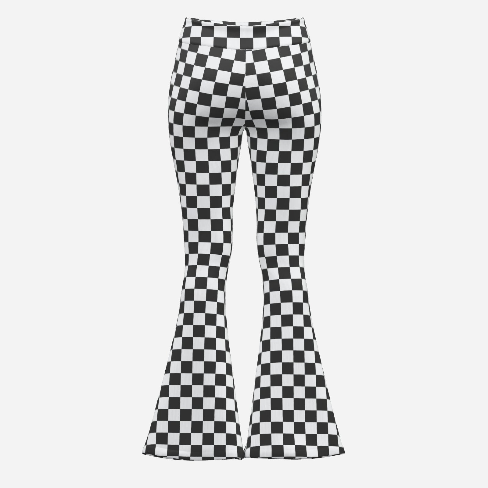 Retro 70s Checker Bell Bottom Pants | Black and White Wide Leg Yoga Pants | Vintage Flare Leggings