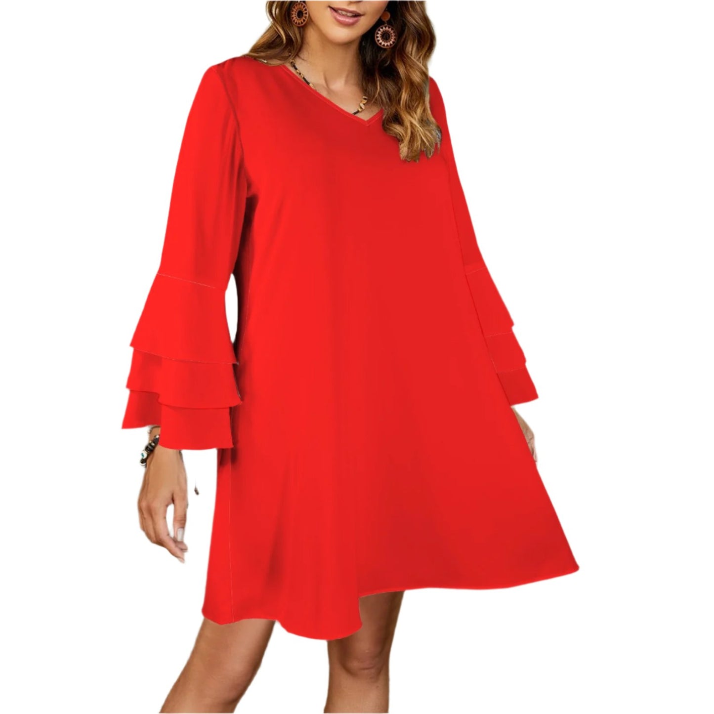 Red tier Bell sleeve Dress