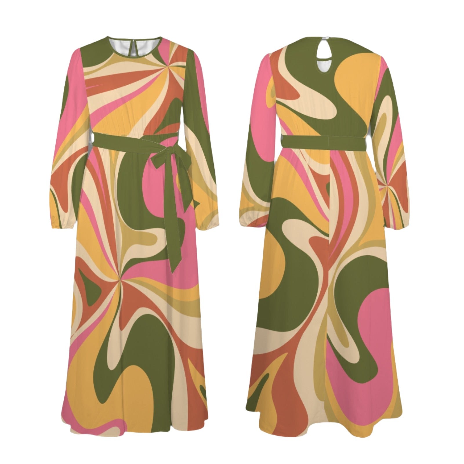 Groovy 70s Green Pink Maxi Dress