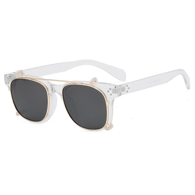 Unisex Retro Square Sunglasses, Removable Polarized Sunglasses Clip, Unique Sunglasses