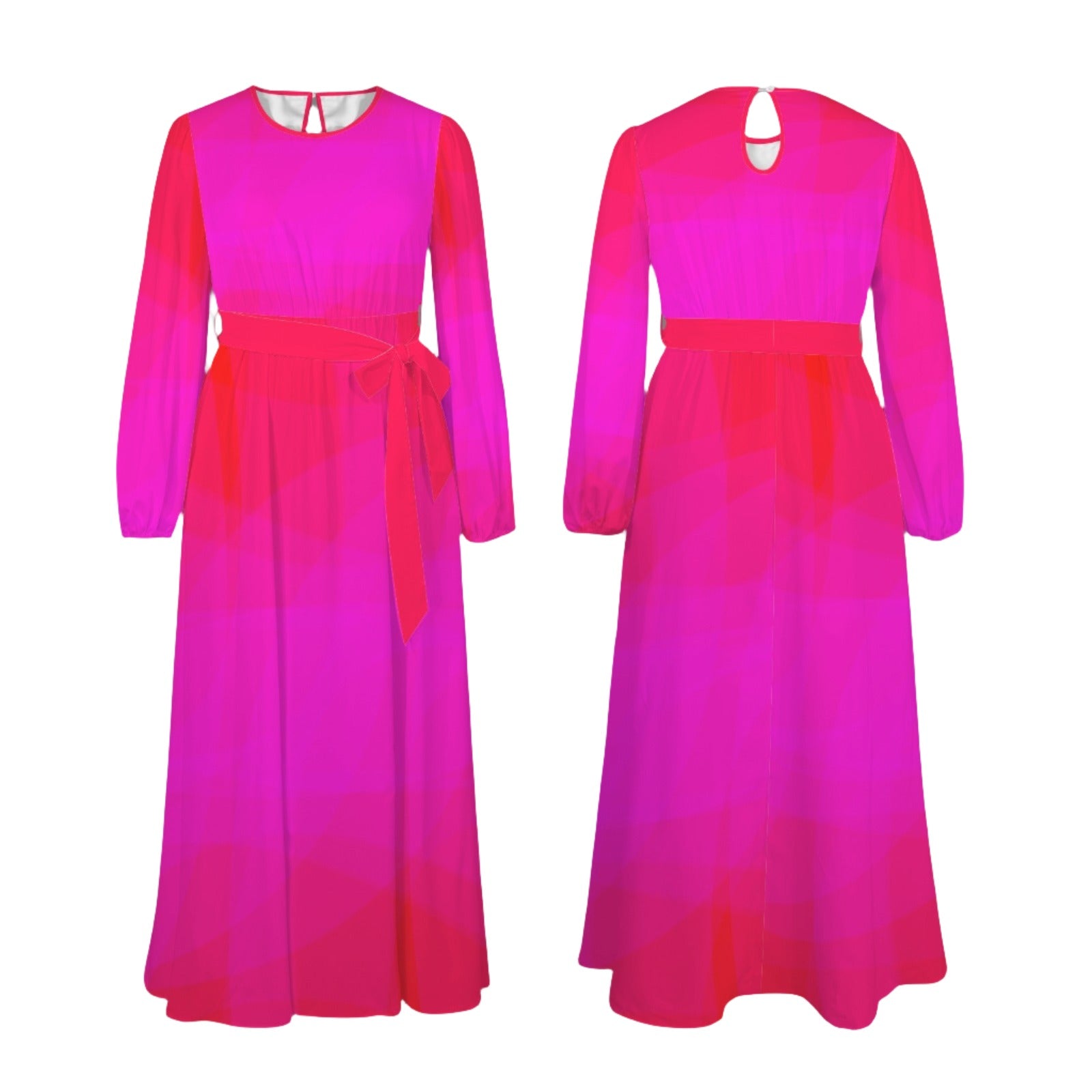 Women's Abstract Fuchsia Pink Red Maxi Dress