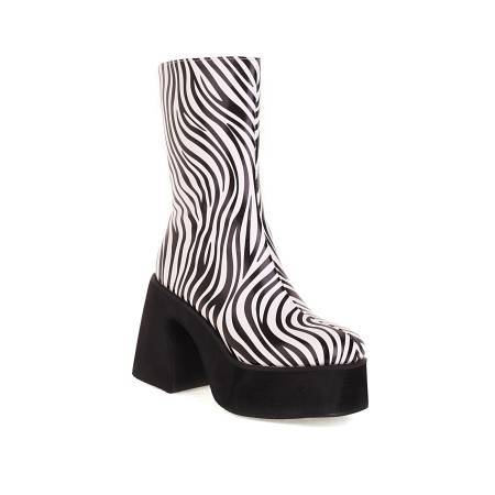 70s-Inspired Animal Print Platform Boots | Retro Chunky Heel Cow & Zebra Print Ankle Boots