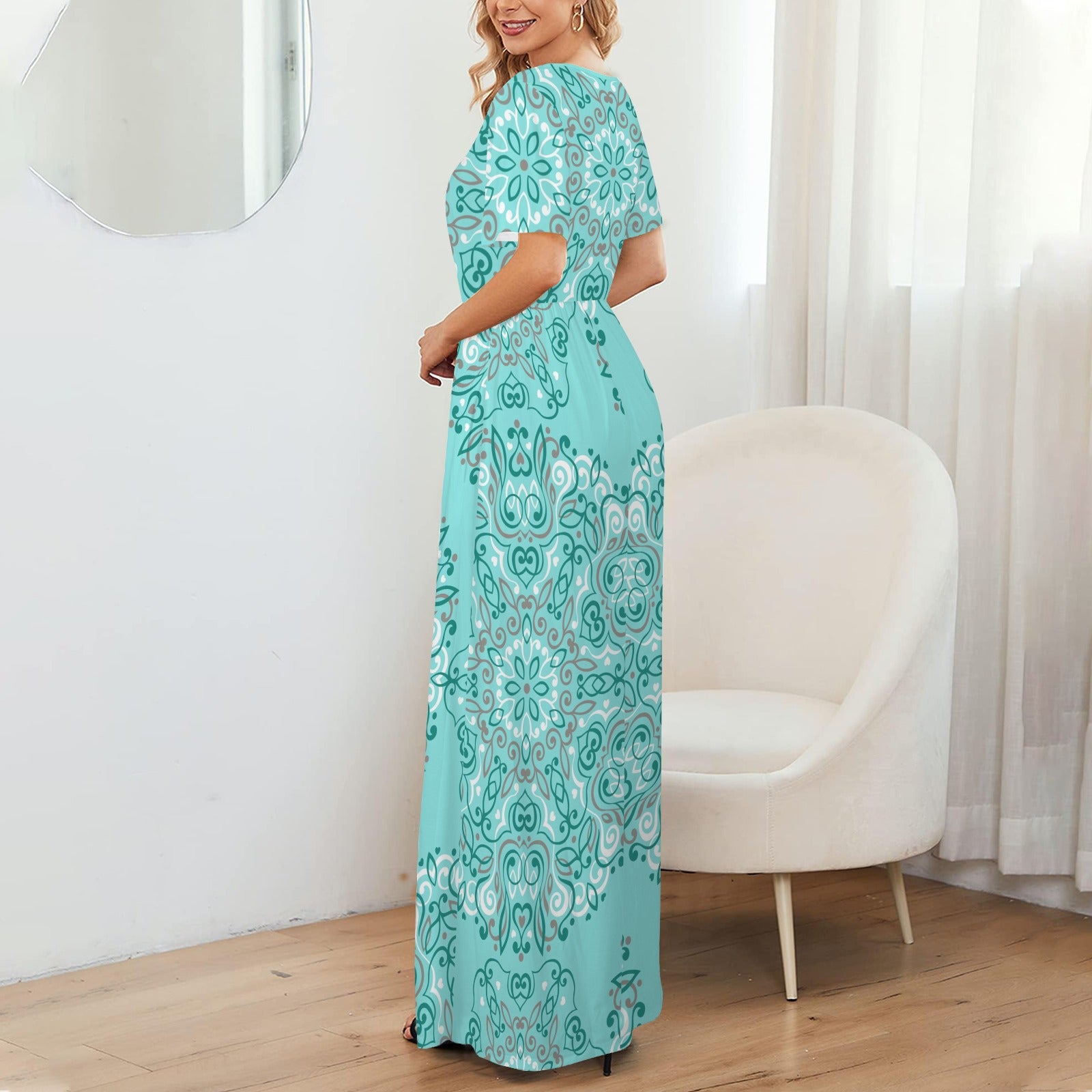 Women's Turquoise Floral Boho Maxi Dress