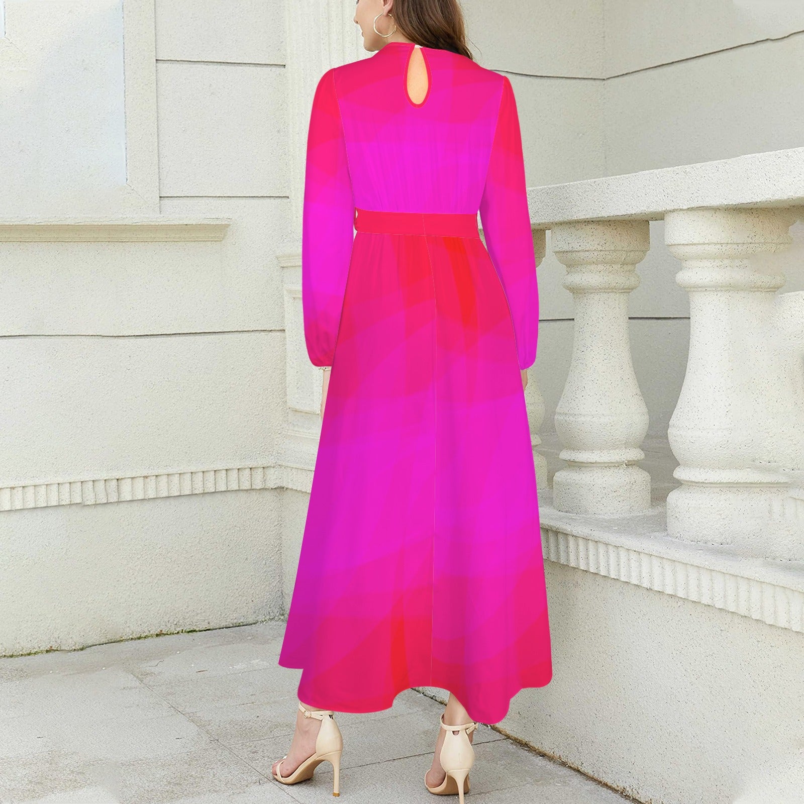 Women's Abstract Fuchsia Pink Red Maxi Dress