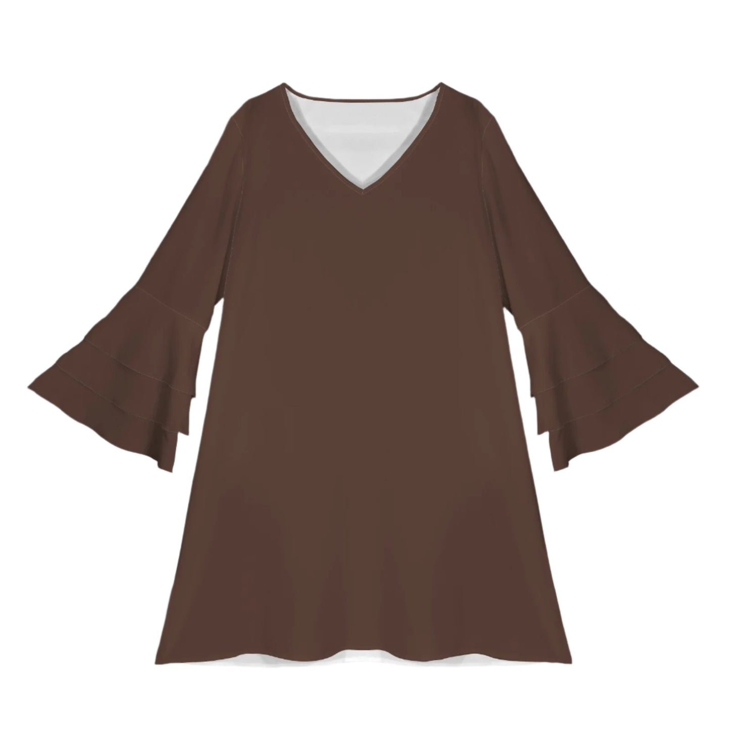 Brown Tier Bell Sleeve Dress