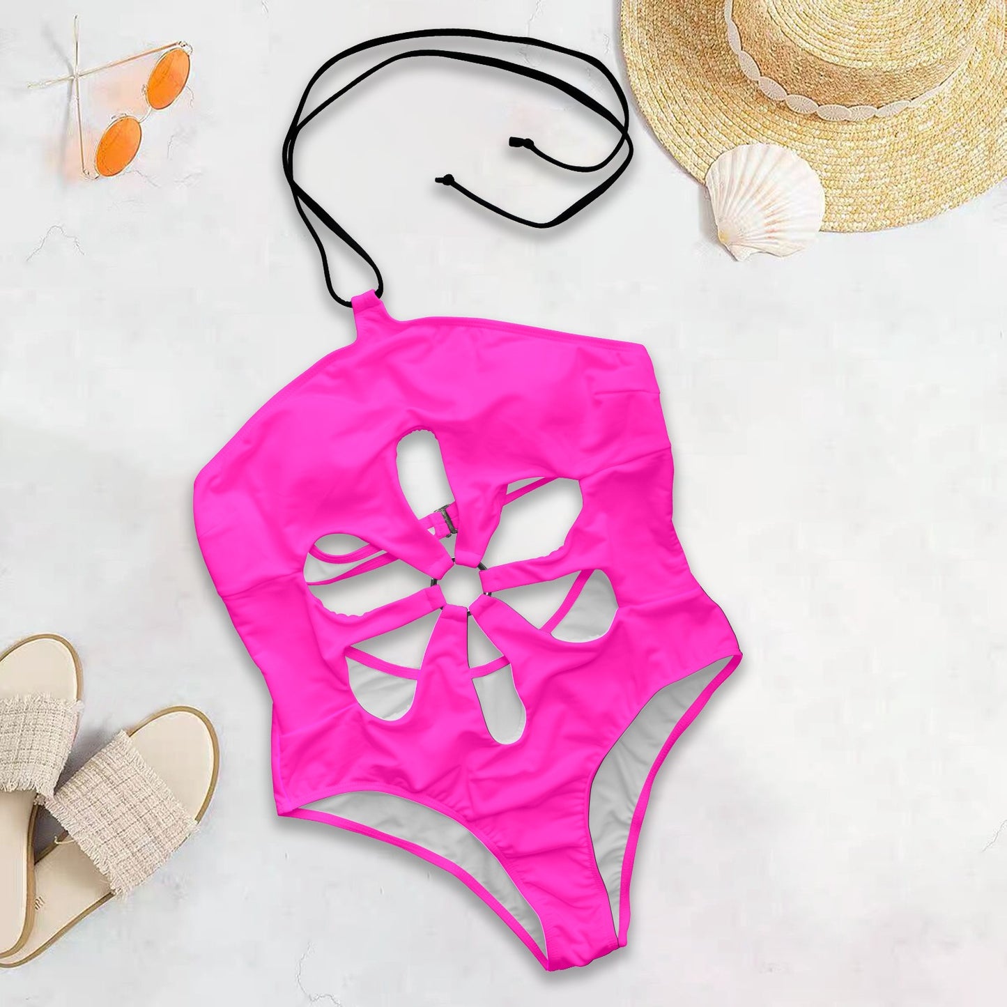 Hot Pink Floral Cut Out swimsuit