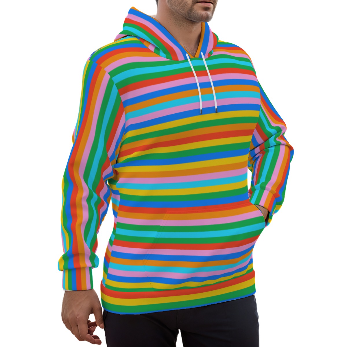 Unisex Eco Hoodie | Multicolor Stripe Design | Vibrant Rainbow Hoodie| Stripe Hoodie