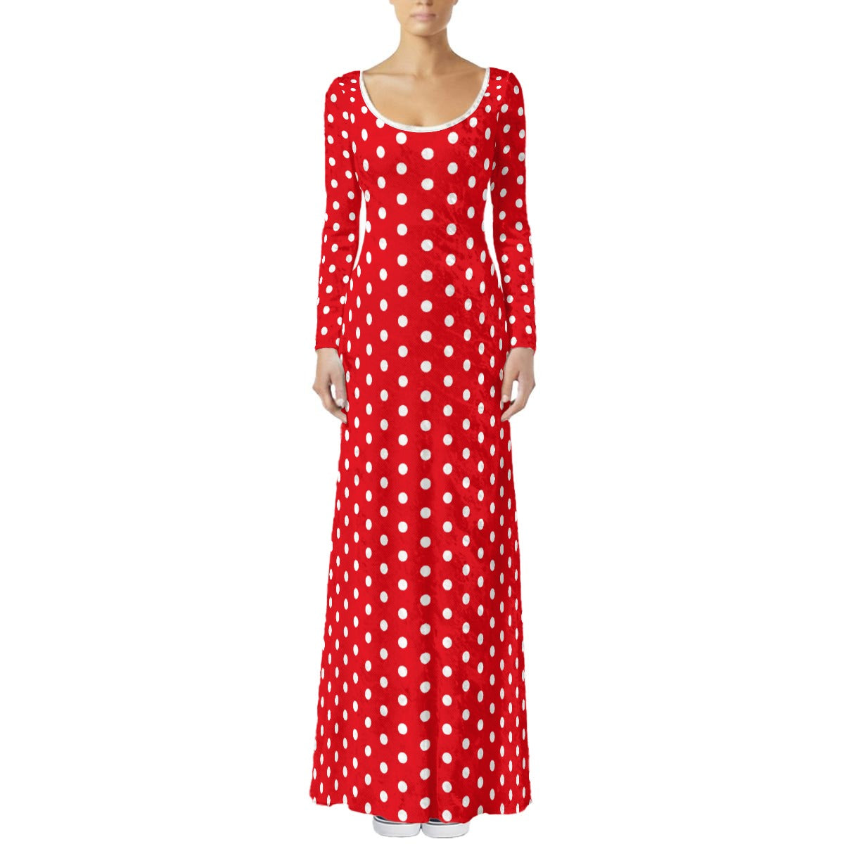 Red Polka Dot Maxi Dress | Retro Red Velvet Holiday Dress | Long Sleeve Maxi Dress | Vintage Retro Party Dress