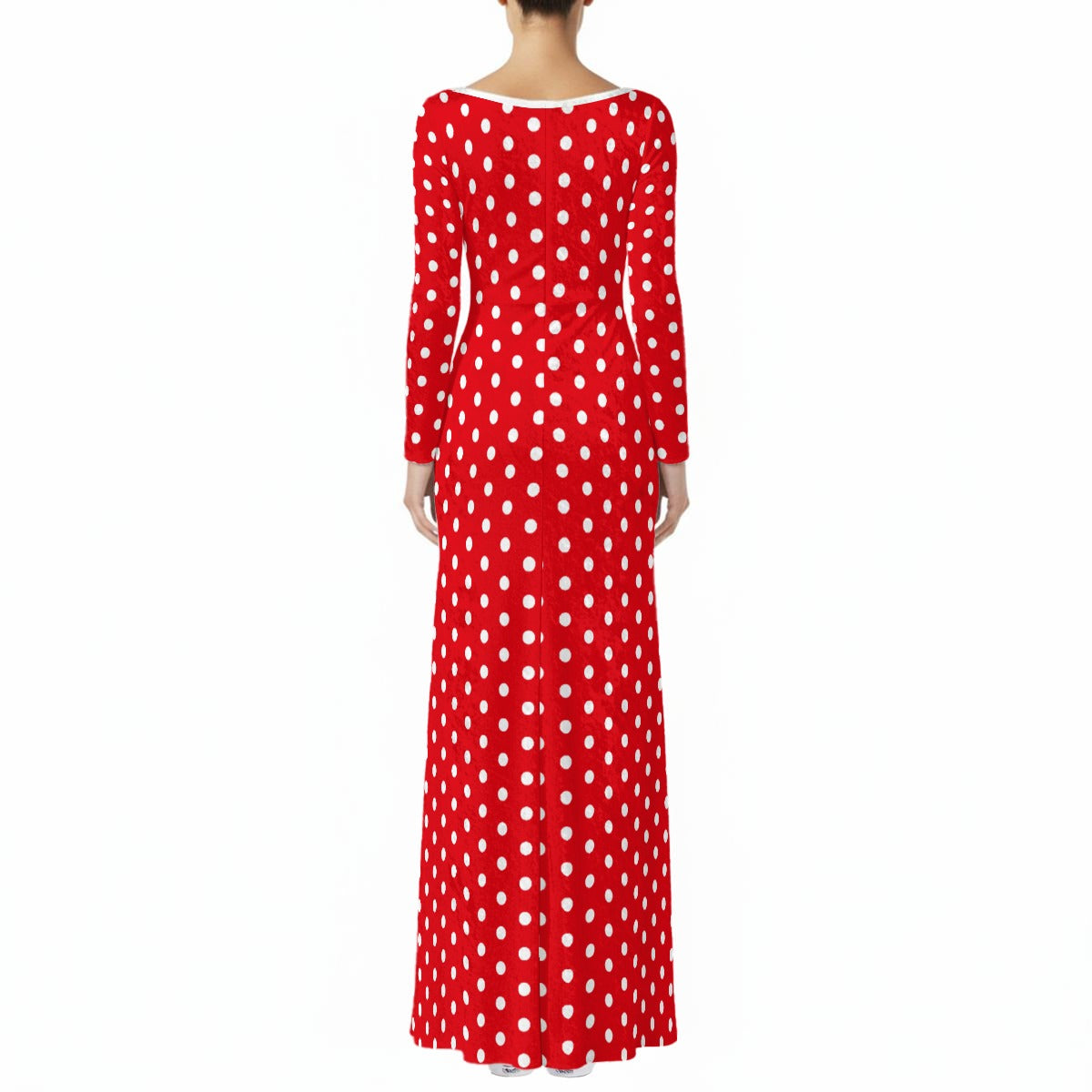 Red Polka Dot Maxi Dress | Retro Red Velvet Holiday Dress | Long Sleeve Maxi Dress | Vintage Retro Party Dress