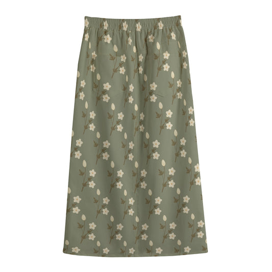 Olive Green A-Line Skirt │ Cotton Mini Floral Print Midi Skirt │ Trendy Hip Buys Exclusive