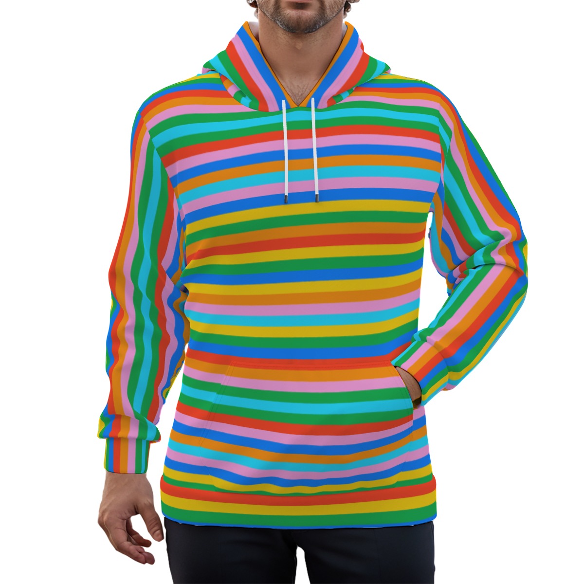 Unisex Eco Hoodie | Multicolor Stripe Design | Vibrant Rainbow Hoodie| Stripe Hoodie