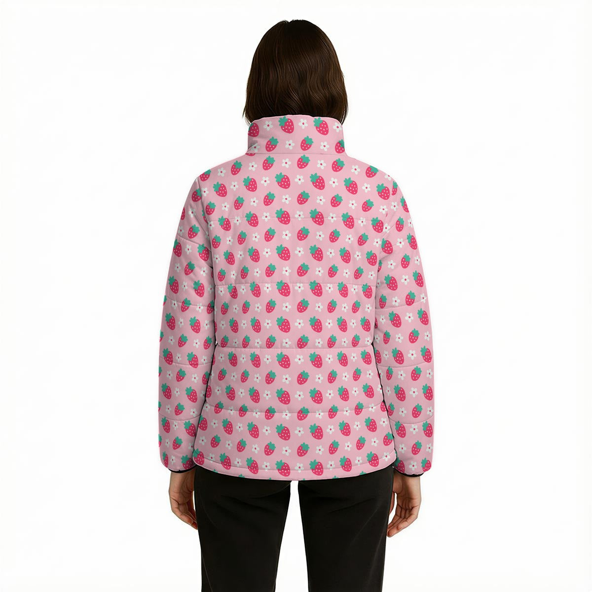 Pink Strawberry Puffer Jacket | Cute Cotton Filled Winter Jacket
