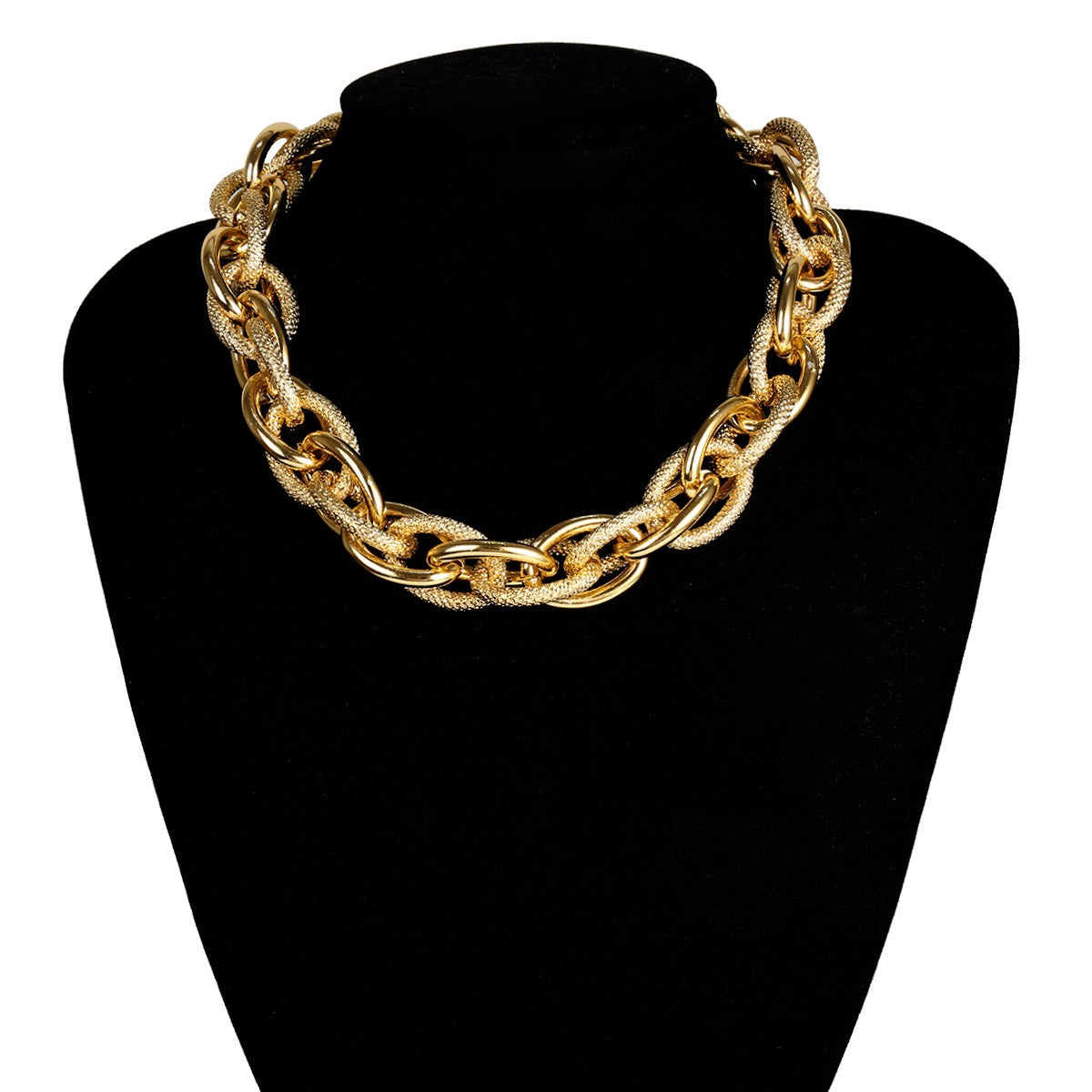 High Fashion Gold Chain Necklace, Textured Gold Necklace, Chain Necklace