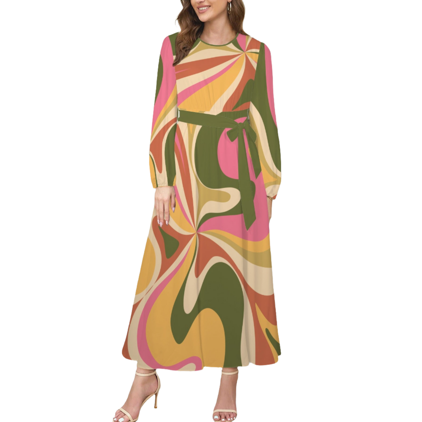 Groovy 70s Dress Style, Abstract Stripe Dress, Pink Green Maxi Dress, Vintage 70s Style Dress