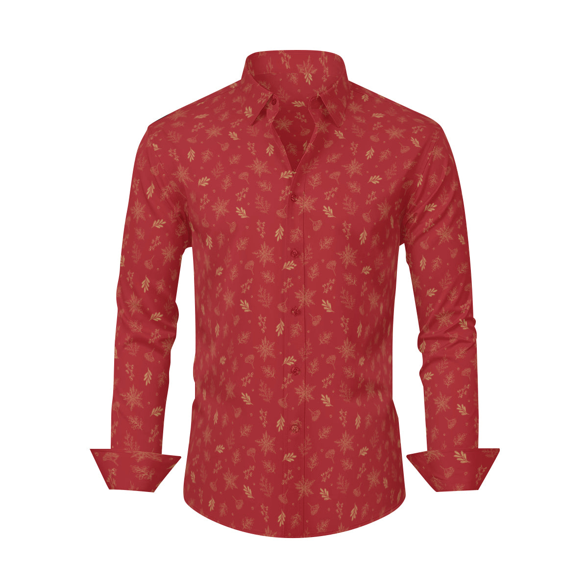 Men's Maroon Nature Print Dress Shirt | Holiday Party Button-Up | Elegant Fall Formal Wear| Maroon Shirt Men