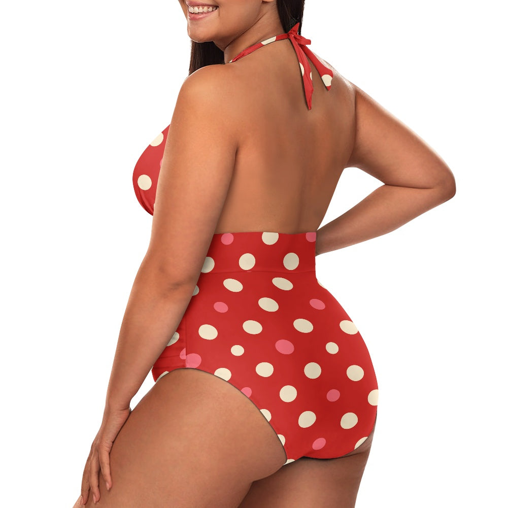 Retro Red polka Dot Swimsuit, Halter Polka Dot Swimsuit, One Piece Swimsuit, Vintage Style Swimsuit