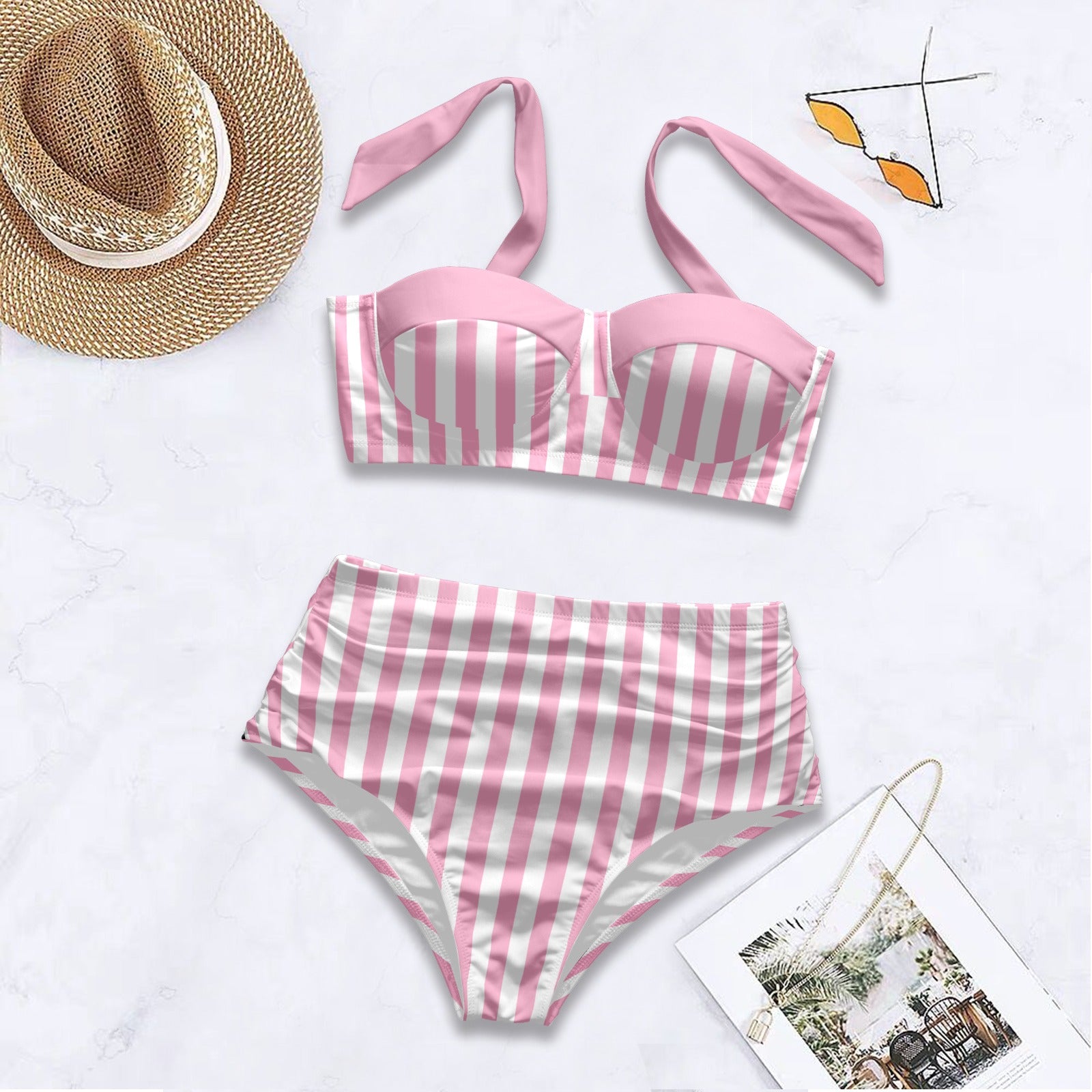 Pink White Stripe Pin Up Swimsuit