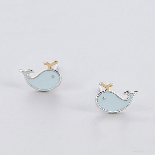925 Sterling Silver Blue Whale Stud Earrings, Whale Earrings, Cute Earrings, Sea Animal Earrings